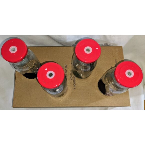 Avon Set of 4 Holiday Milk Bottles 8oz – Christmas Glass Jars with Lids NIB - Picture 4 of 5